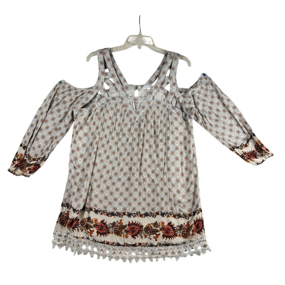 Coco+Jameson Top‎ Womens XL Cream/Orange Floral Cold Shoulder Boho Cottagecorp